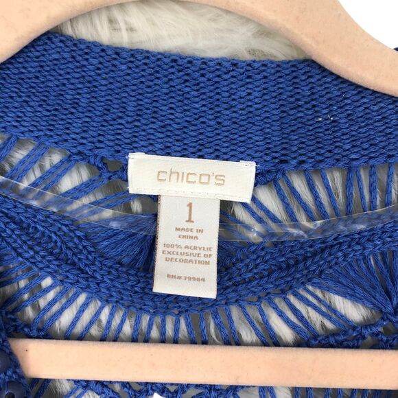 Chico’s Royal Blue Jodi Popover Crocheted Top w/Jewel V-Neck SZ 1 - Picture 6 of 9